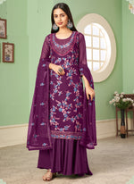 Thumbnail for Vegaa Fashion Violet Georgette Embroidery Designer Sharara Suit