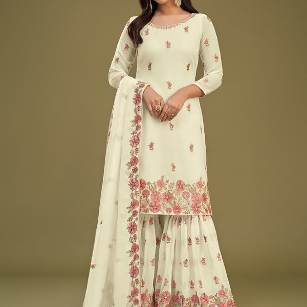 Vegaa Fashion Lemon Yellow Georgette Embroidery Designer Sharara Suit - Distacart