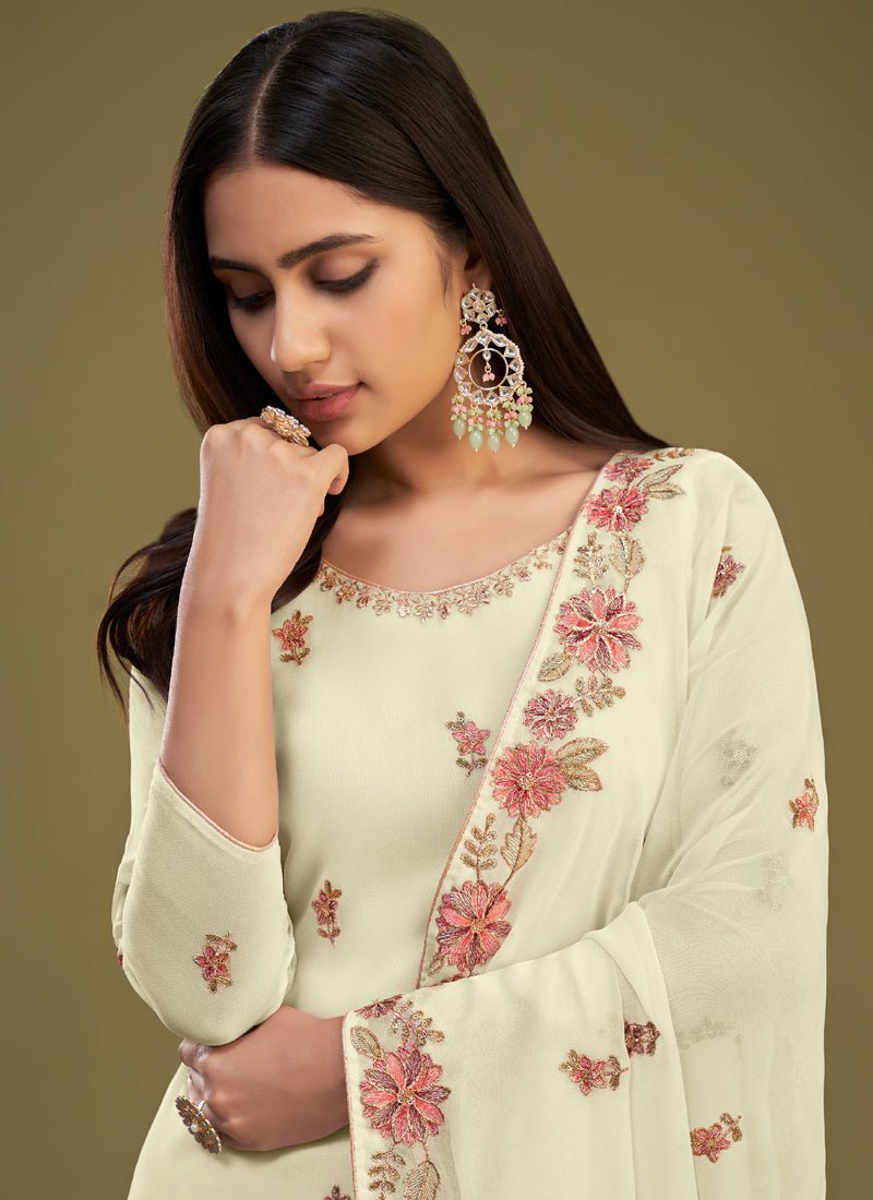 Vegaa Fashion Lemon Yellow Georgette Embroidery Designer Sharara Suit - Distacart