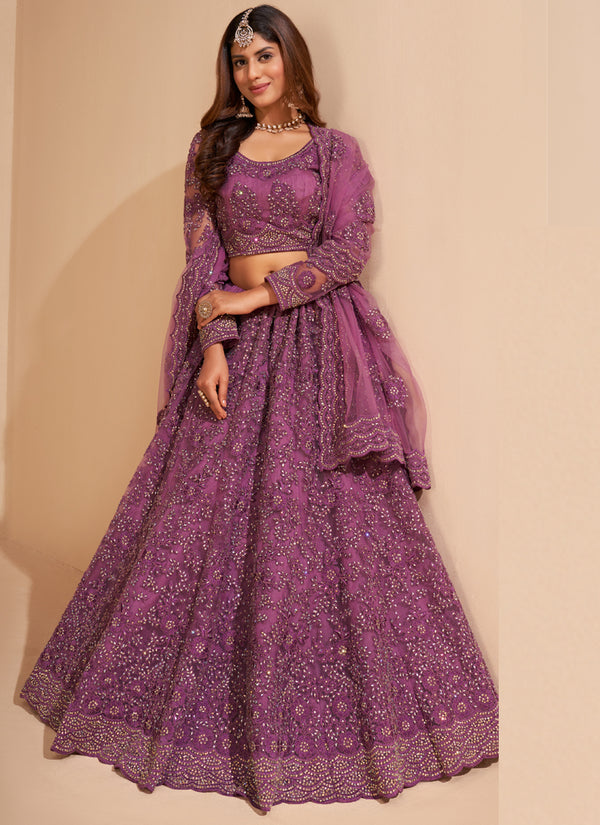 Vegaa Fashion Onion Pink Net Embroidery Designer Lehenga Choli