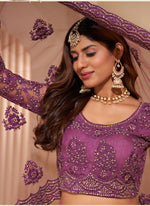 Thumbnail for Vegaa Fashion Onion Pink Net Embroidery Designer Lehenga Choli