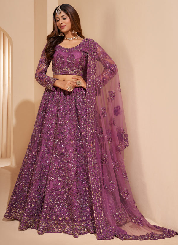 Vegaa Fashion Onion Pink Net Embroidery Designer Lehenga Choli