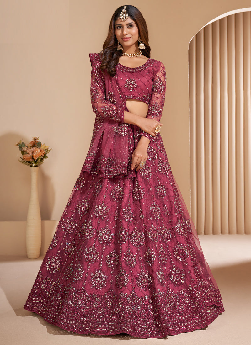 Vegaa Fashion Pink Net Embroidery Designer Lehenga Choli - Distacart