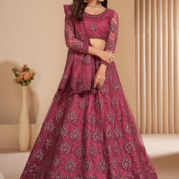 Vegaa Fashion Pink Net Embroidery Designer Lehenga Choli - Distacart