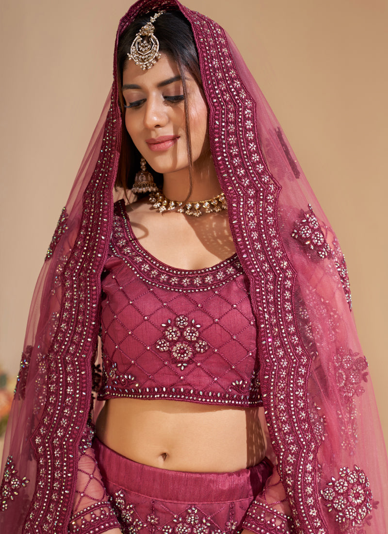 Vegaa Fashion Pink Net Embroidery Designer Lehenga Choli - Distacart