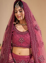 Thumbnail for Vegaa Fashion Pink Net Embroidery Designer Lehenga Choli