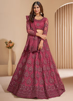 Thumbnail for Vegaa Fashion Pink Net Embroidery Designer Lehenga Choli