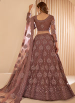 Thumbnail for Vegaa Fashion Brown Net Embroidery Designer Lehenga Choli