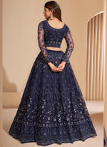 Thumbnail for Vegaa Fashion Navy Blue Net Embroidery Designer Lehenga Choli