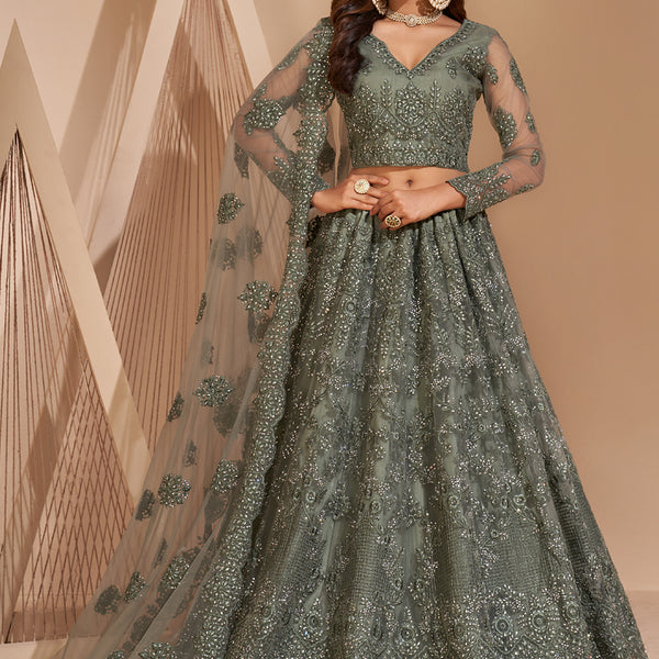 Vegaa Fashion Lime Green Net Embroidery Designer Lehenga Choli - Distacart