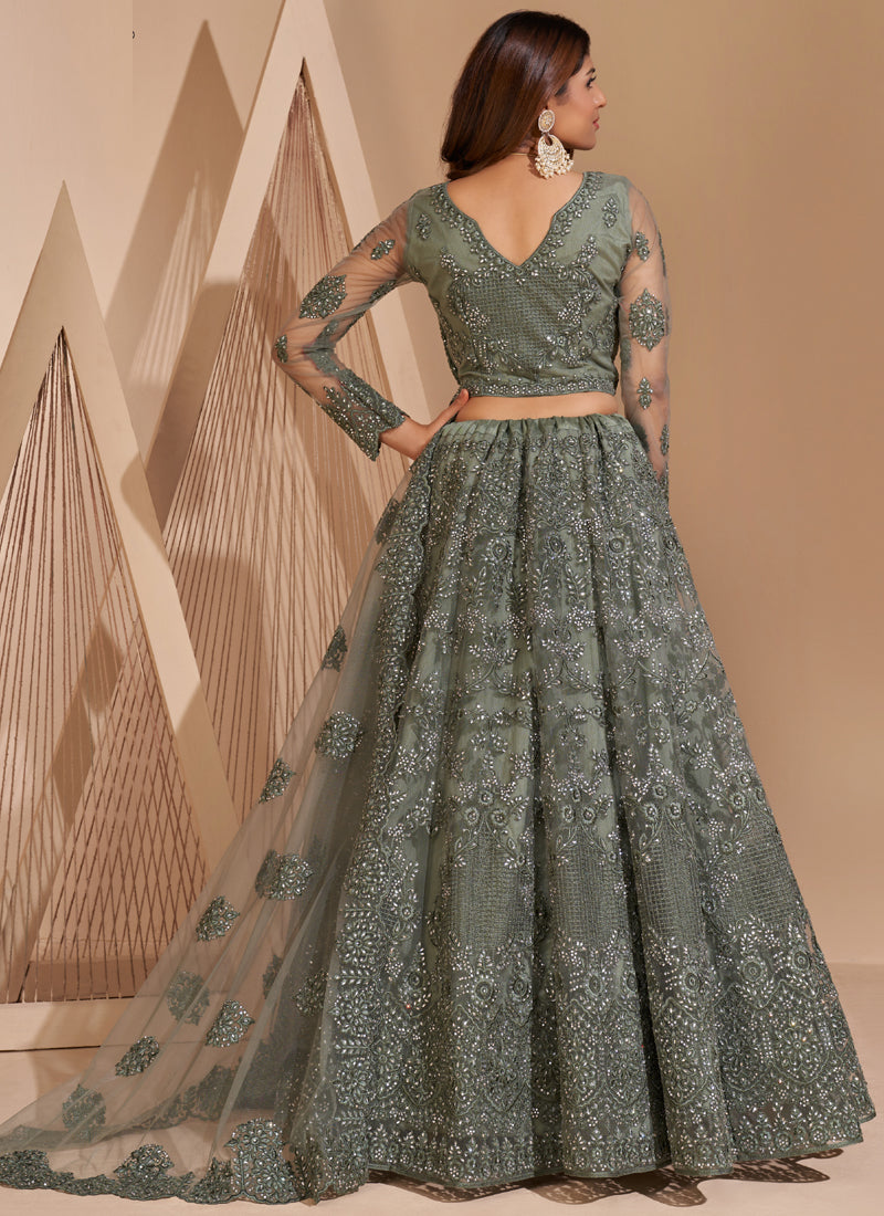 Vegaa Fashion Lime Green Net Embroidery Designer Lehenga Choli