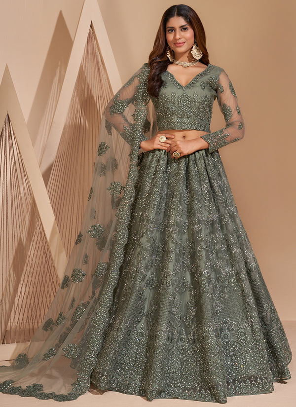 Vegaa Fashion Lime Green Net Embroidery Designer Lehenga Choli