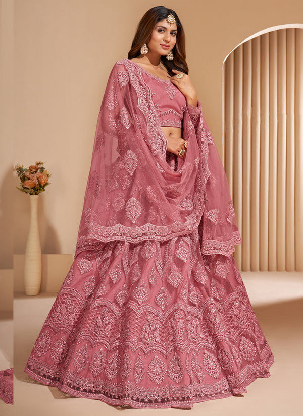 Vegaa Fashion Peach Net Embroidery Designer Lehenga Choli