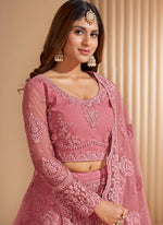 Thumbnail for Vegaa Fashion Peach Net Embroidery Designer Lehenga Choli