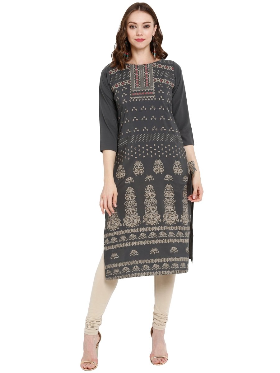 Ahalyaa Women Grey Printed Straight Kurta - Distacart