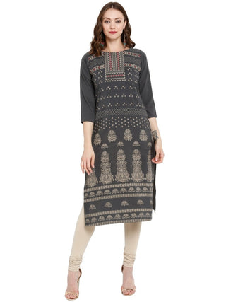 Ahalyaa Women Grey Printed Straight Kurta - Distacart
