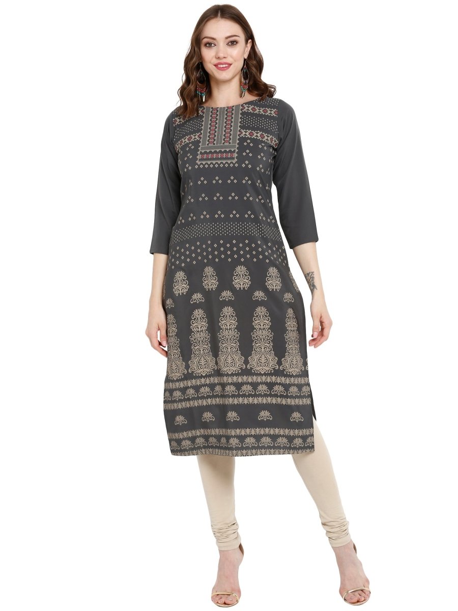 Ahalyaa Women Grey Printed Straight Kurta - Distacart