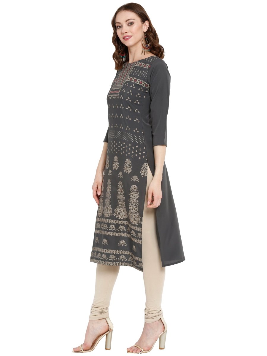 Ahalyaa Women Grey Printed Straight Kurta - Distacart