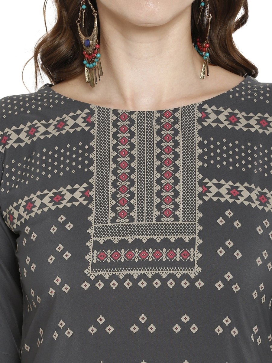 Ahalyaa Women Grey Printed Straight Kurta - Distacart