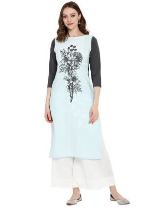 Ahalyaa Women Blue & Black Printed Straight Kurta - Distacart