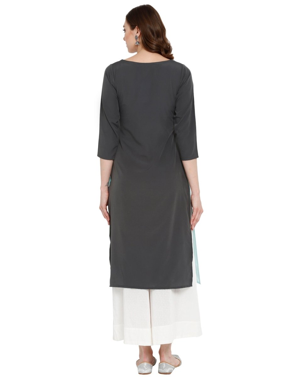 Ahalyaa Women Blue & Black Printed Straight Kurta - Distacart