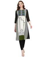 Thumbnail for Ahalyaa Women Black & Cream-Coloured Printed Straight KurtI - Distacart