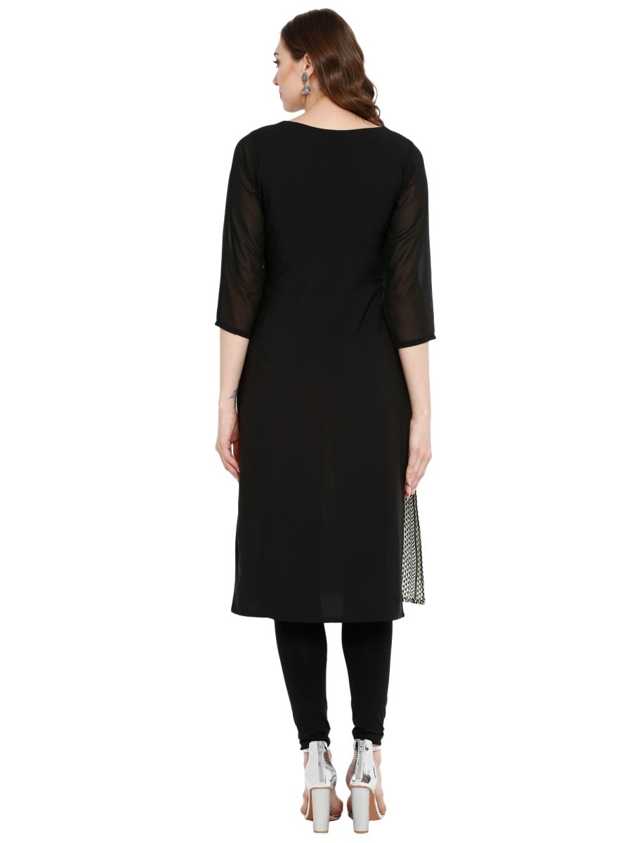 Ahalyaa Women Black & Cream-Coloured Printed Straight KurtI - Distacart
