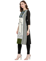 Thumbnail for Ahalyaa Women Black & Cream-Coloured Printed Straight KurtI - Distacart
