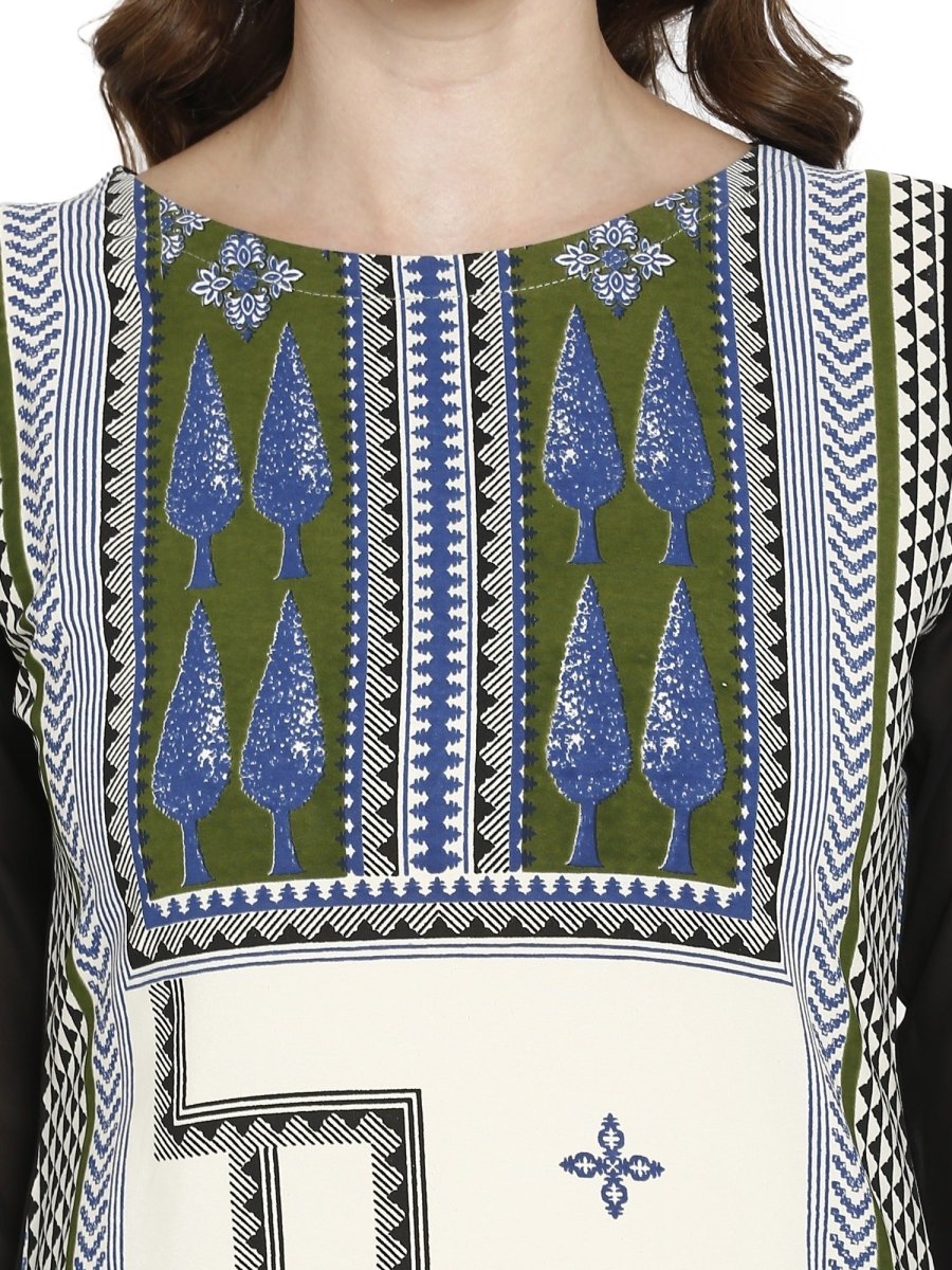 Ahalyaa Women Black & Cream-Coloured Printed Straight KurtI - Distacart
