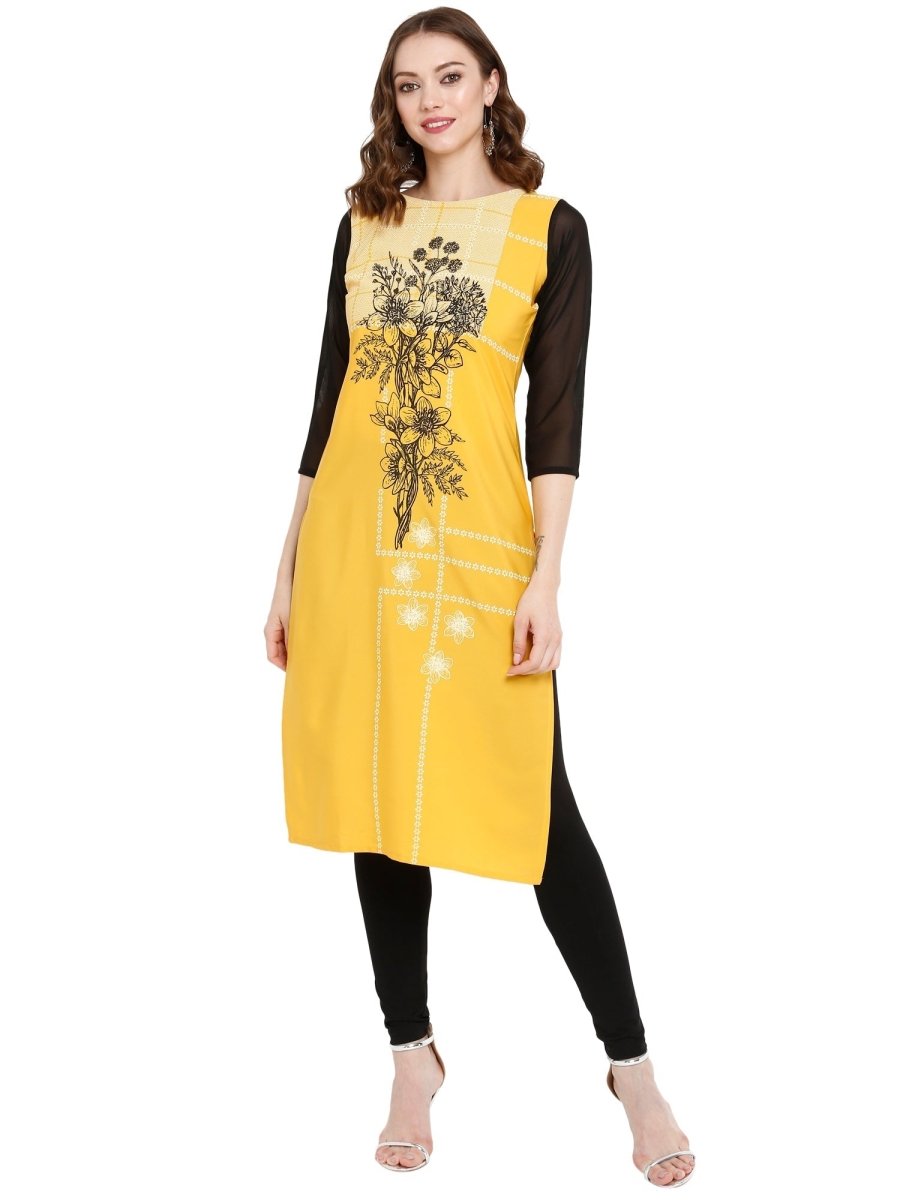 Ahalyaa Women Yellow Printed Straight Kurta - Distacart