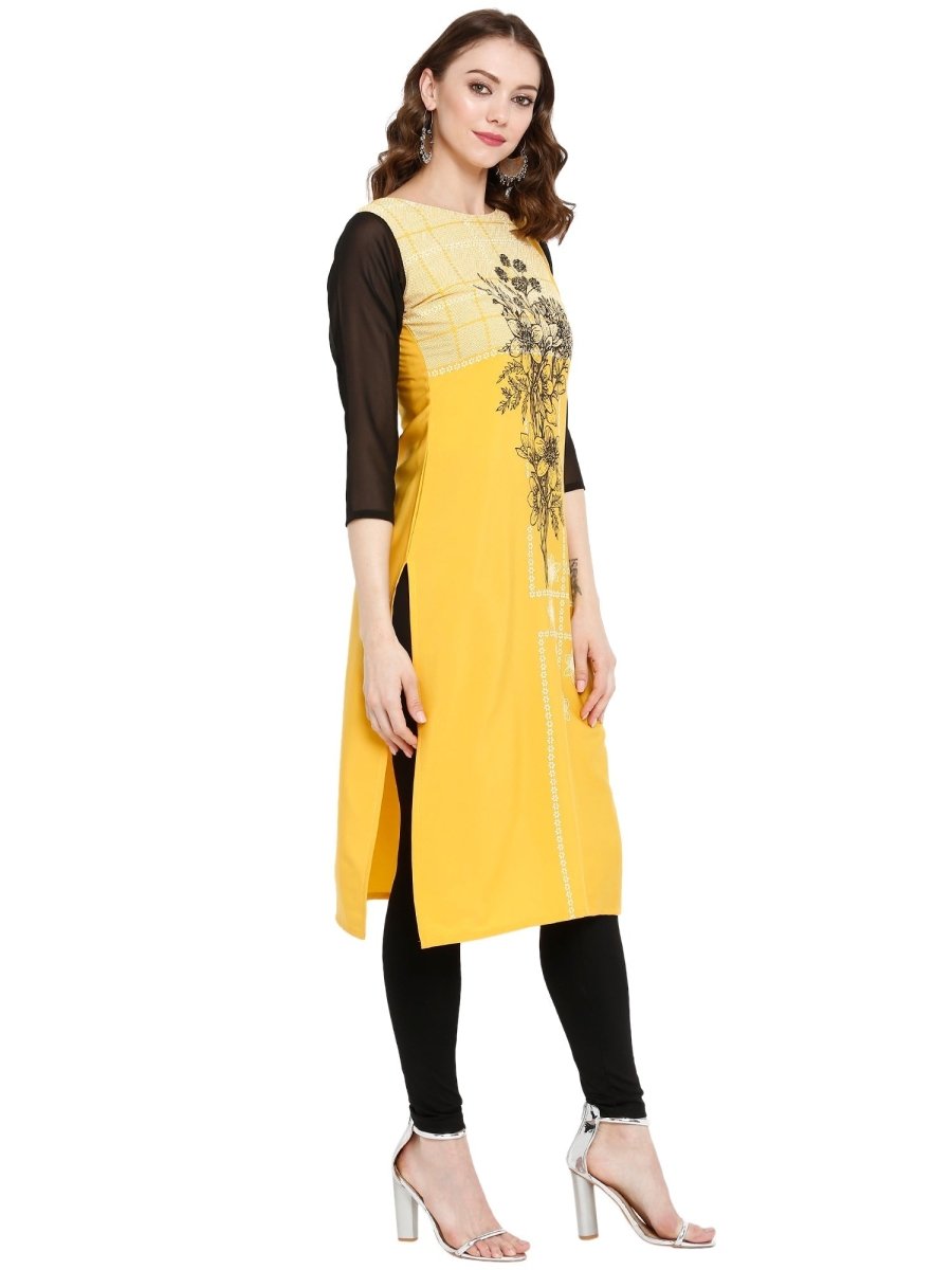 Ahalyaa Women Yellow Printed Straight Kurta - Distacart