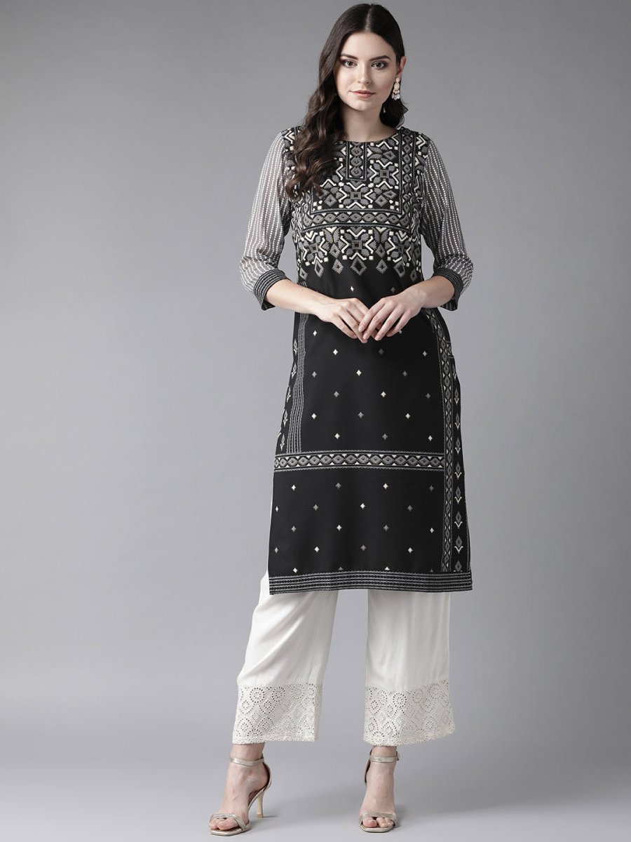 Ahalyaa Women's Black Straight Kurta