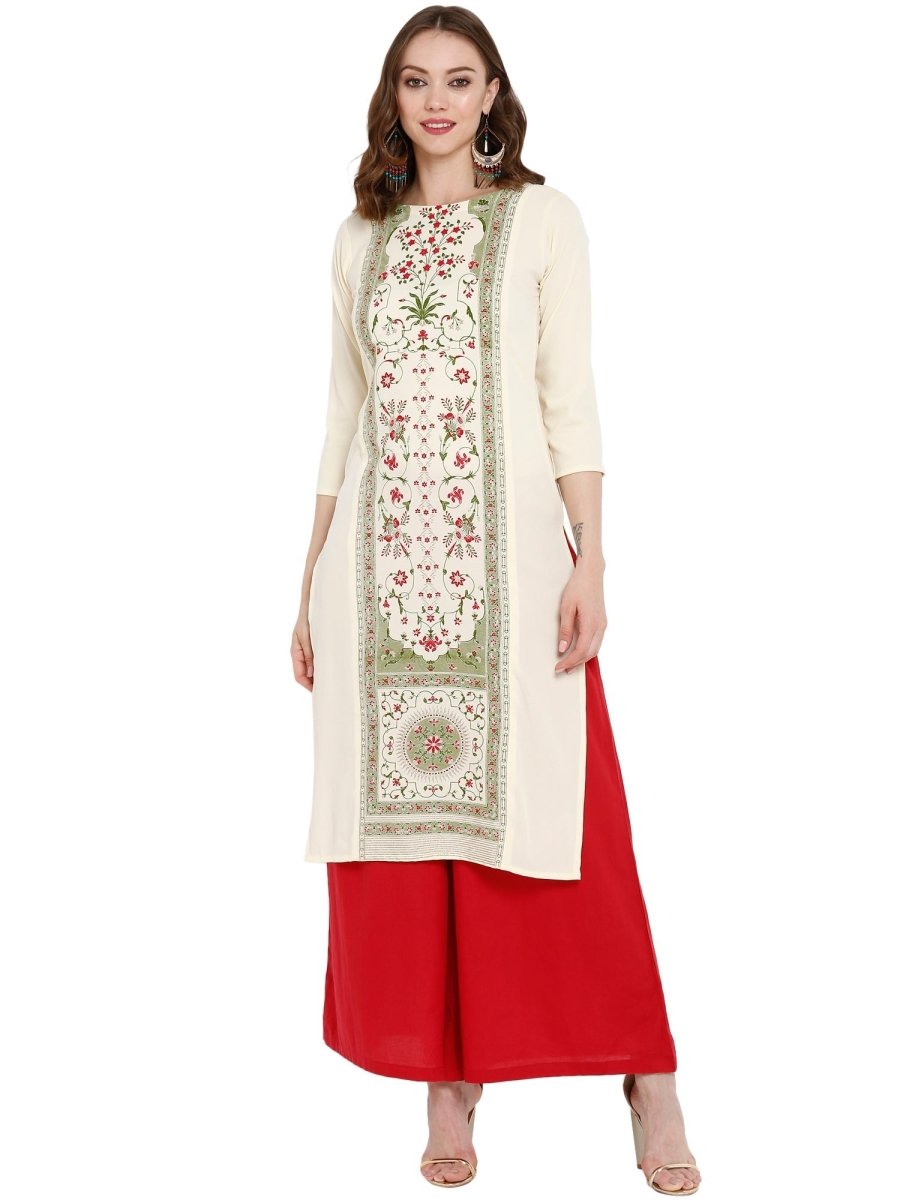 Ahalyaa Women Cream-Coloured Printed Straight Kurta - Distacart