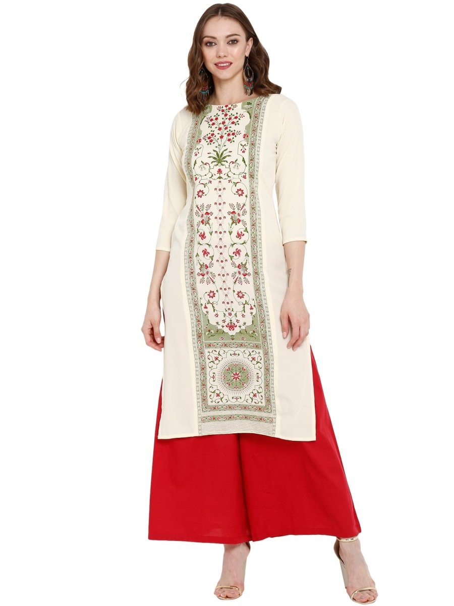 Ahalyaa Women Cream-Coloured Printed Straight Kurta - Distacart