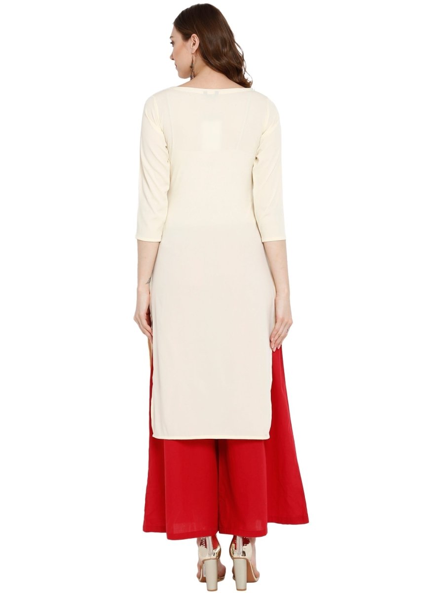 Ahalyaa Women Cream-Coloured Printed Straight Kurta - Distacart