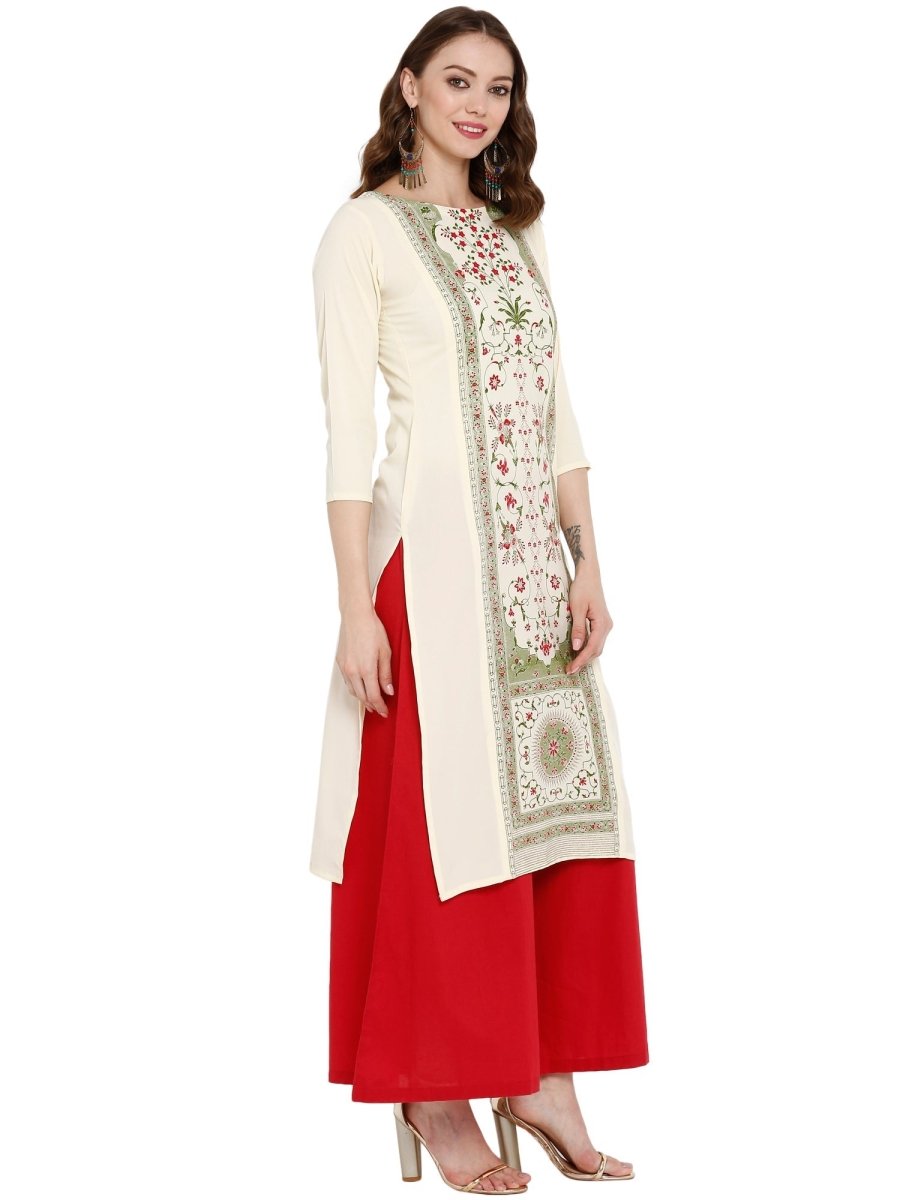 Ahalyaa Women Cream-Coloured Printed Straight Kurta - Distacart