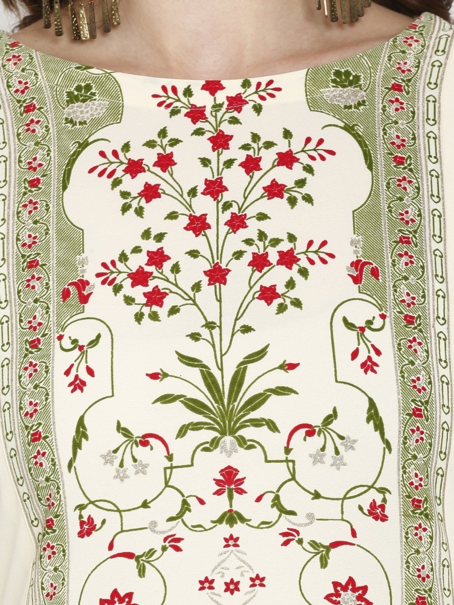 Ahalyaa Women Cream-Coloured Printed Straight Kurta - Distacart