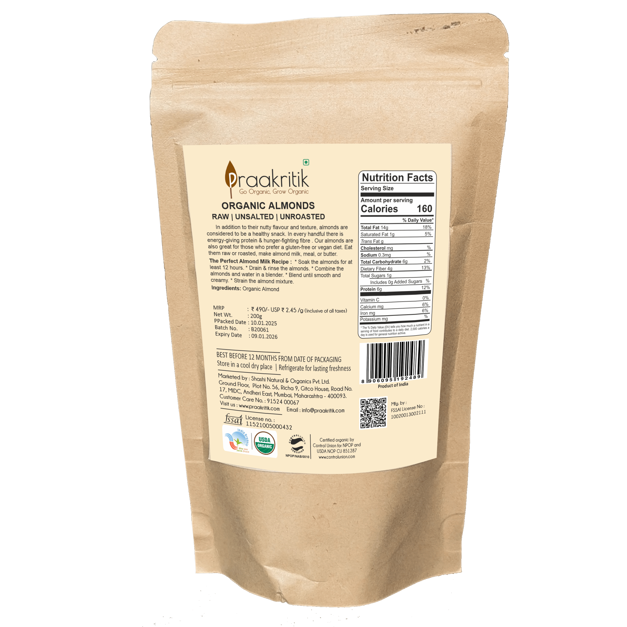 Praakritik Organic Almonds - Distacart