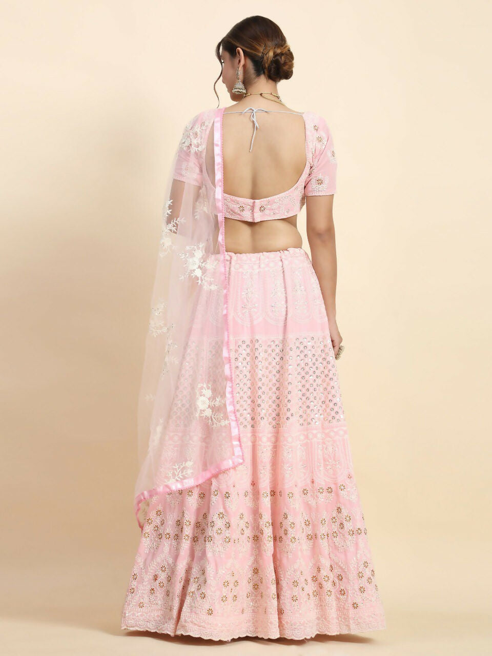 Jyoti Fashion Stunning Baby Pink Faux Georgette 3MM Sequins with Thread & Jari Embroidery Lehenga Choli with Dupatta - Distacart