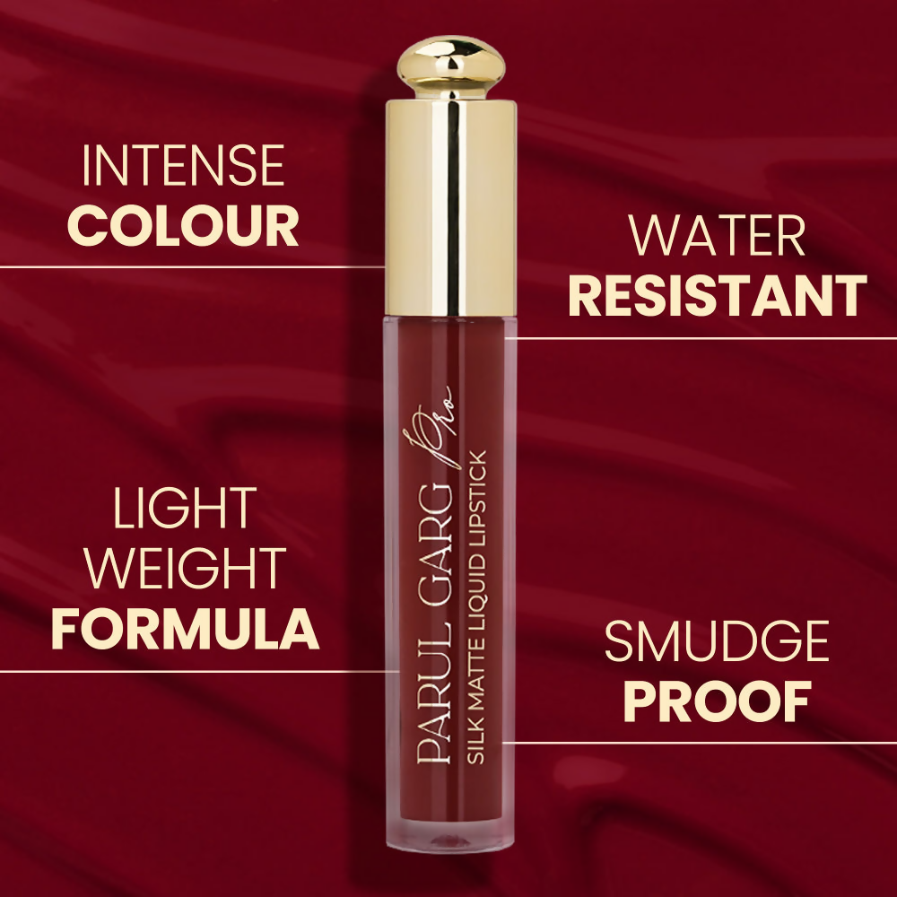 Parul Garg Beauty Silk Matte Liquid Lipstick, Long Lasting & Transfer-Proof - Primrose, Deep Maroon - Dista