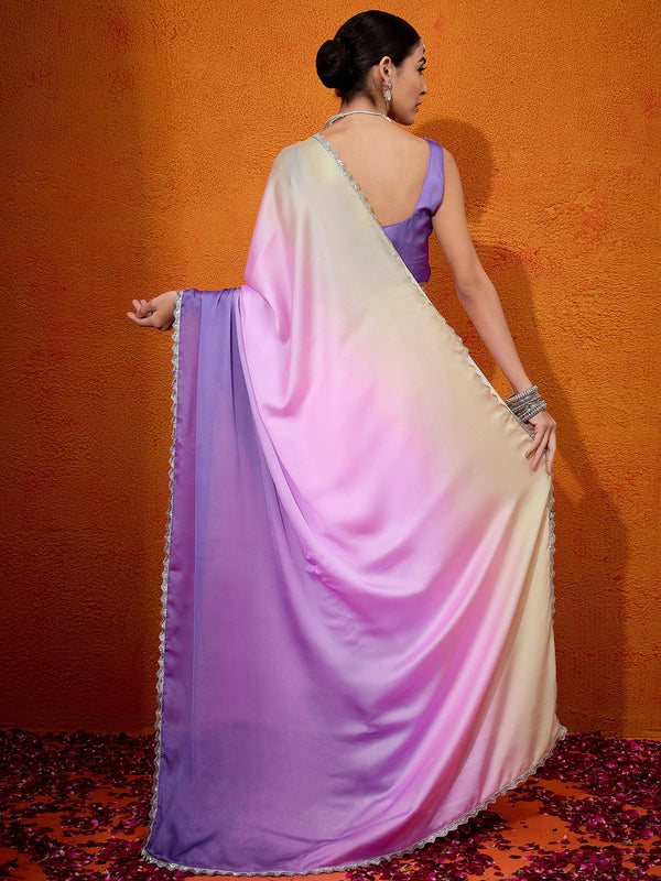 NOZ2TOZ Women's Satin Silk Pink Embellished Designer Saree With Blouse Piece - Distacart