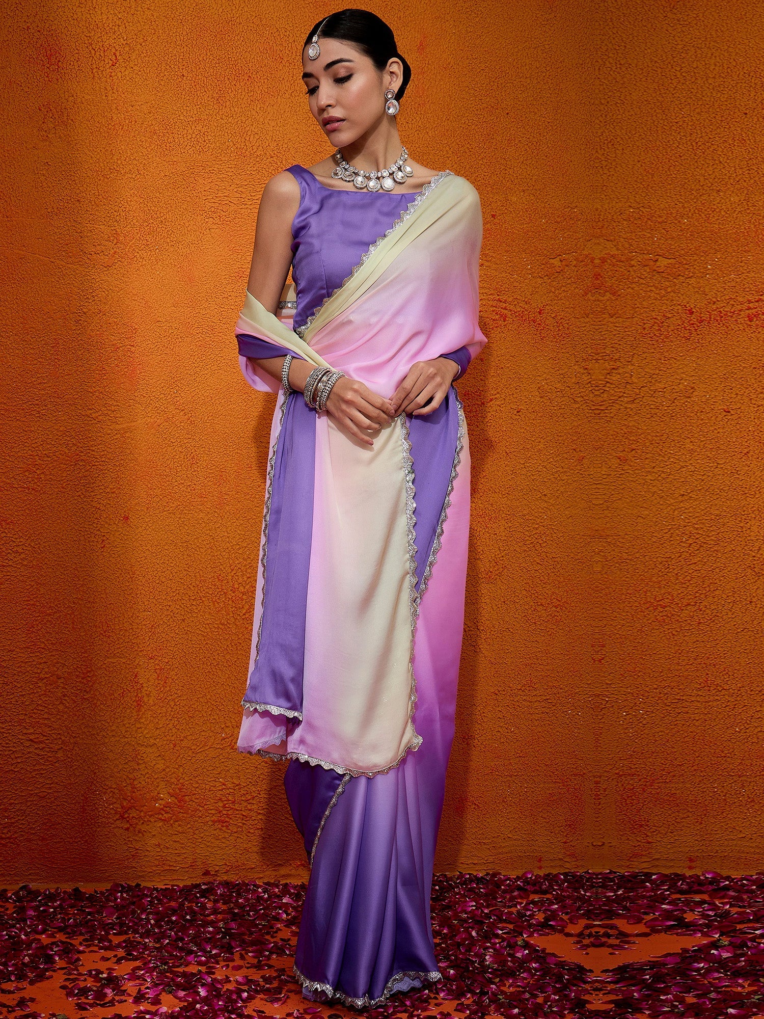 NOZ2TOZ Women's Satin Silk Pink Embellished Designer Saree With Blouse Piece - Distacart