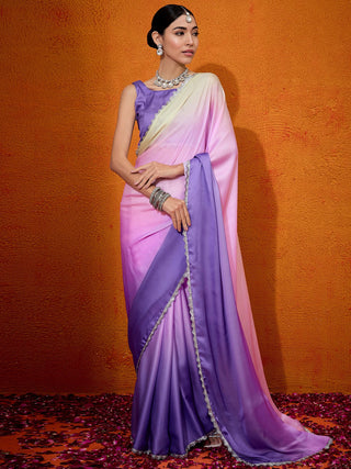 NOZ2TOZ Women's Satin Silk Pink Embellished Designer Saree With Blouse Piece - Distacart