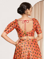 Thumbnail for Joban Fashion Red Jacquard Padded Blouse With Round Neck Elbow Sleeves - Distacart