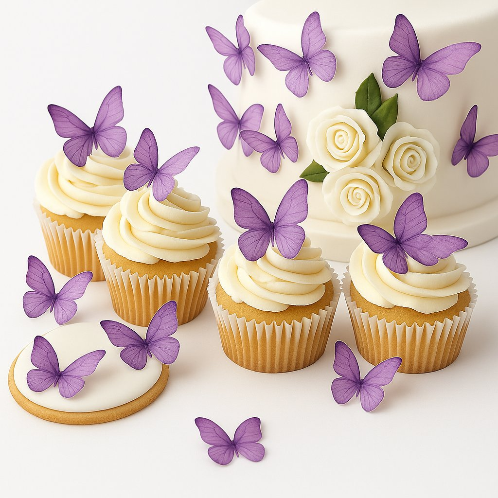 purple pack of 56 edible wafer paper butterflies