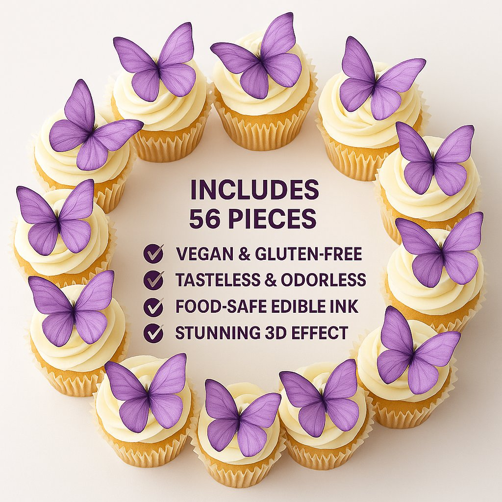 purple pack of 56 edible wafer paper butterflies