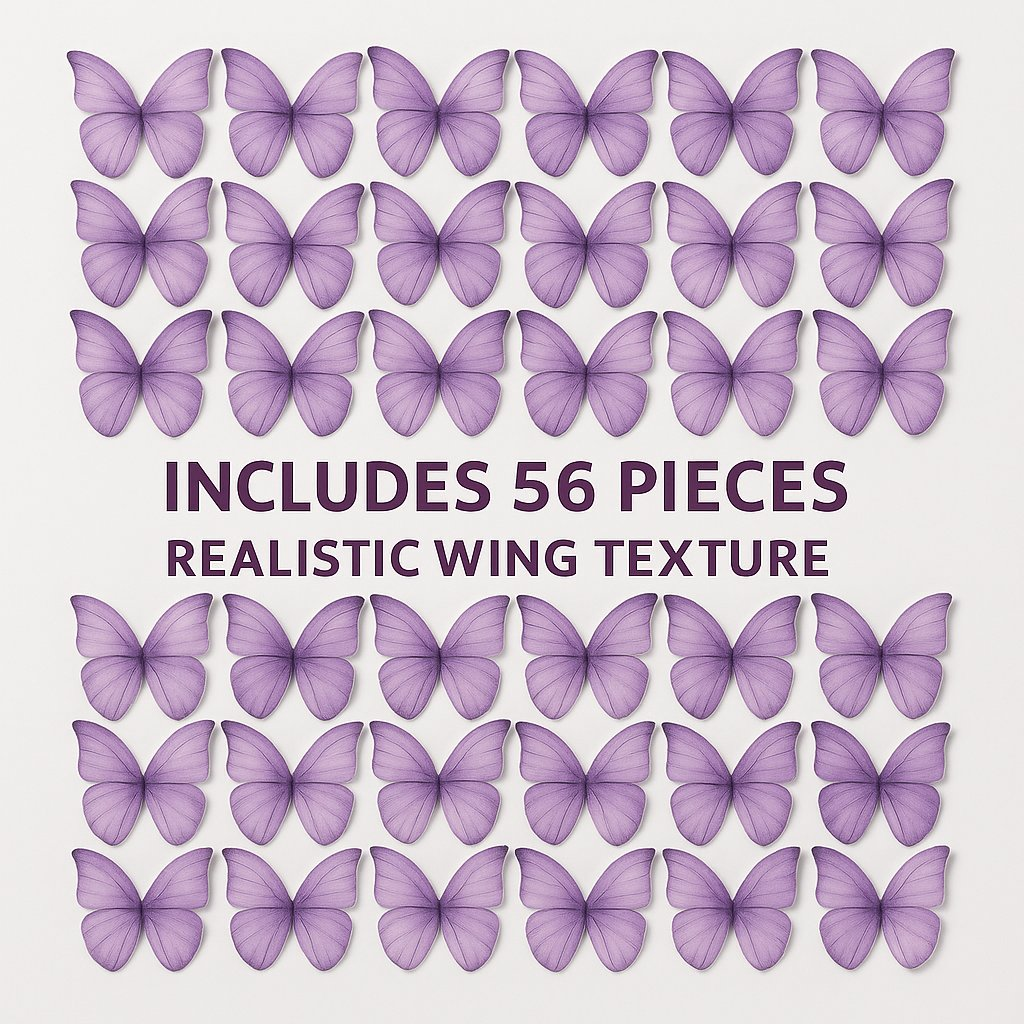 purple pack of 56 edible wafer paper butterflies