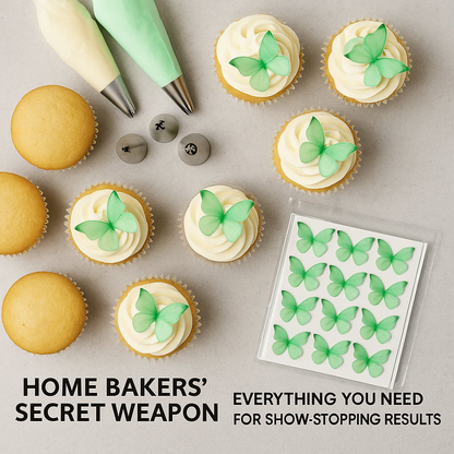 green pack of 56 edible wafer paper butterflies