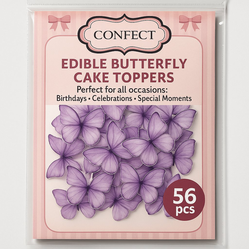 purple pack of 56 edible wafer paper butterflies