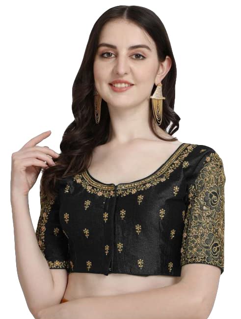 Malishka Women's Black Colour Phantom Silk Readymade Blouse
